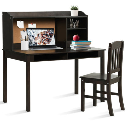 Kids Study Desk and Chair Set with Hutch and Bookshelves