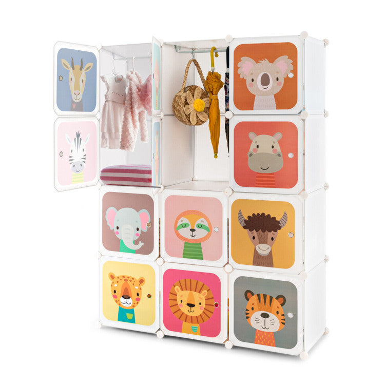 12-Cube Children's Wardrobe Closet with Door and Hanging Section