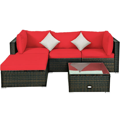 5 Piece Outdoor Patio Rattan Furniture Set Sectional Conversation with Cushions