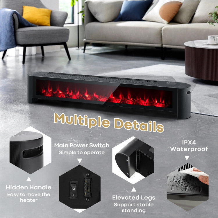 1400W Electric Baseboard Heater with Realistic Multicolor Flame