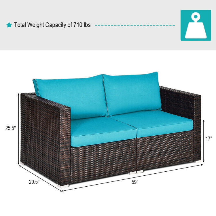 2 Piece Patio Rattan Sectional Conversation Sofa Set