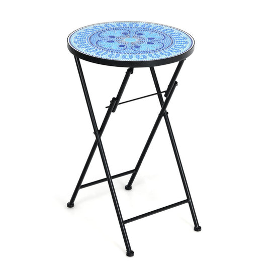 14-inch Round Mosaic Plant Stand With Ceramic Tile Top