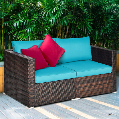 2 Piece Patio Rattan Sectional Conversation Sofa Set