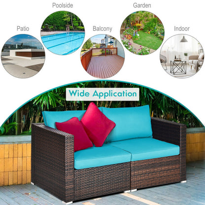 2 Piece Patio Rattan Sectional Conversation Sofa Set