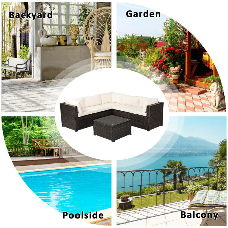 6 Piece Rattan Patio Sectional Sofa Set with Cushions for 4-5 Persons