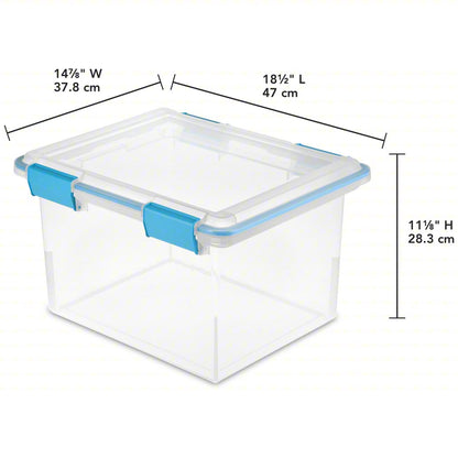Storage Tote, Clear, Polypropylene, 18 1/2 in L, 14 7/8 in W, 11 1/8 in H, 8 gal Volume Capacity