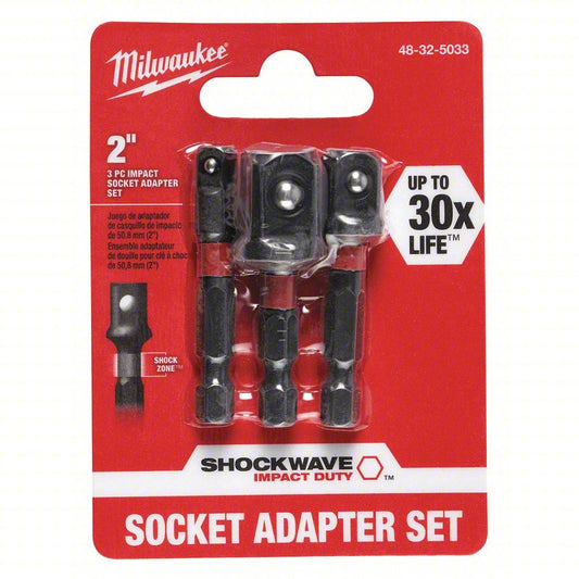 SHOCKWAVE Impact Hex Shank Socket Adapter Set, 1/4 in Drive, Black Oxide, 3-Piece
