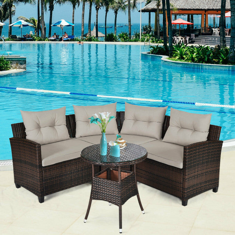 4 Piece Outdoor Cushioned Rattan Furniture Set