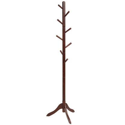 Adjustable Wooden Tree Coat Rack with 8 Hooks