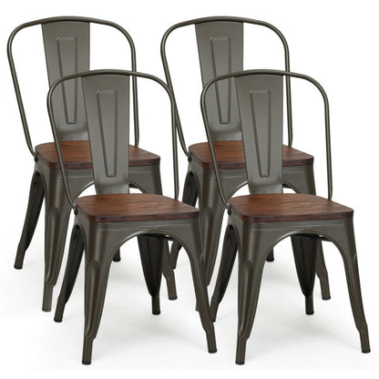 18-Inch Set of 4 Stackable Metal Dining Chairs with Wood Seat
