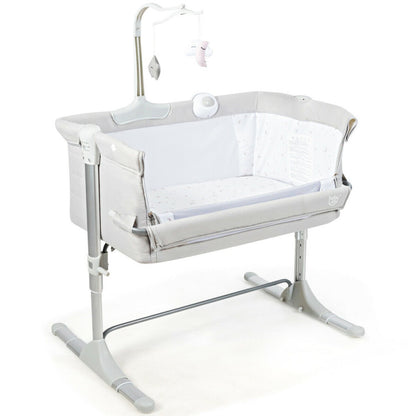 Height-Adjustable Baby Side Crib with Music Box and Toys