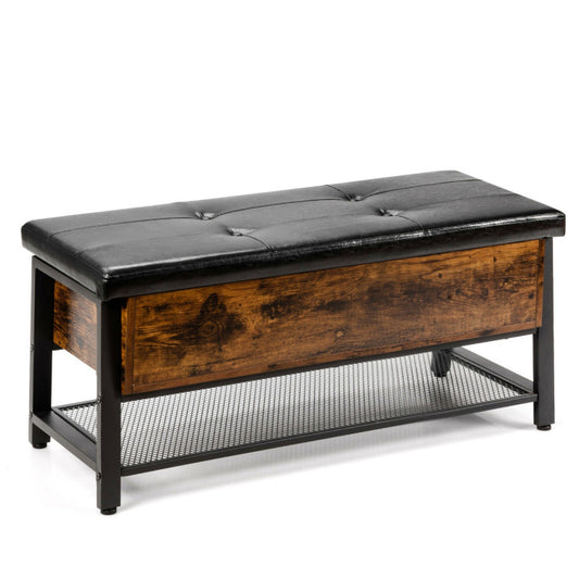 Industrial Storage Shoe Bench with Two Divided Spaces