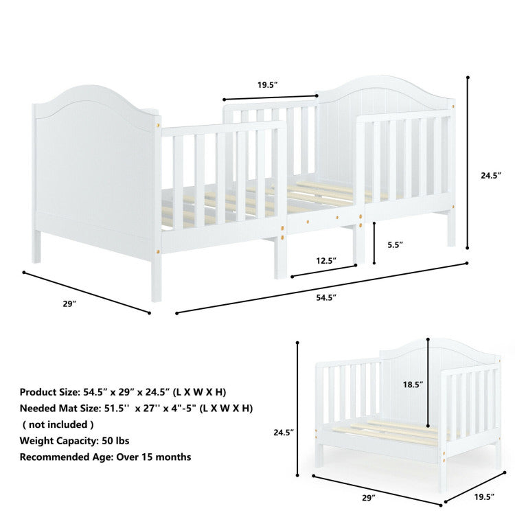 2-in-1 Classic Convertible Wooden Toddler Bed with Guardrails