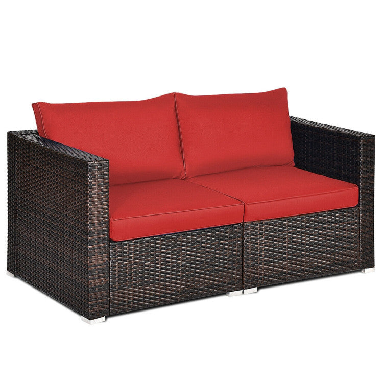 2 Piece Patio Rattan Sectional Conversation Sofa Set