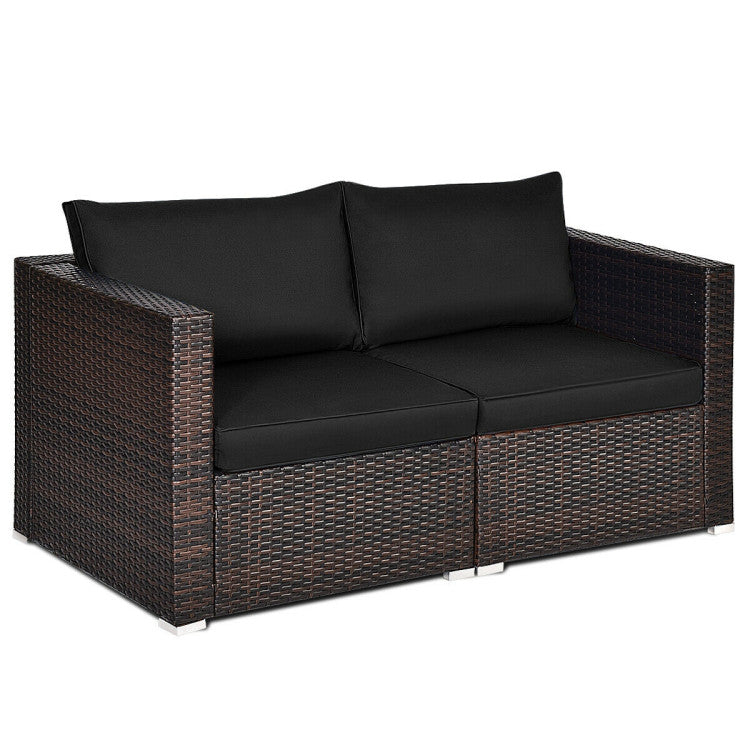 2 Piece Patio Rattan Sectional Conversation Sofa Set