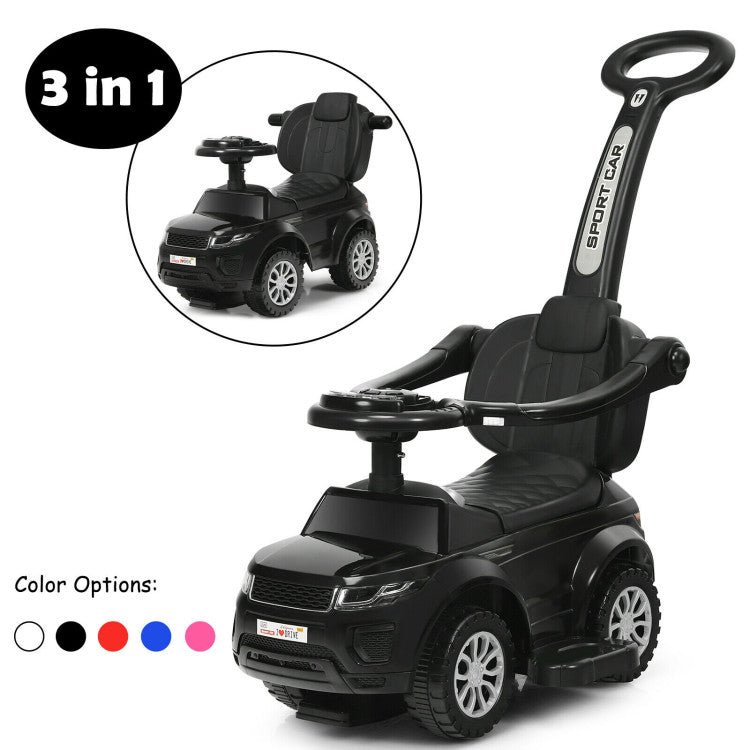 3-in-1 Ride-On Push Car Toddler Stroller with Music