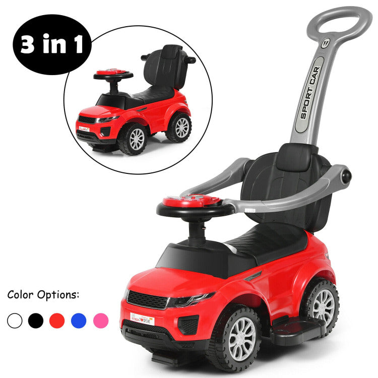 3-in-1 Ride-On Push Car Toddler Stroller with Music