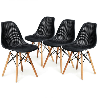 4 Pieces Modern Plastic Hollow Chair Set with Wood Leg