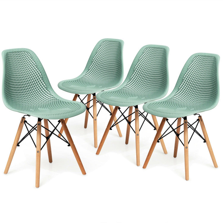 4 Pieces Modern Plastic Hollow Chair Set with Wood Leg