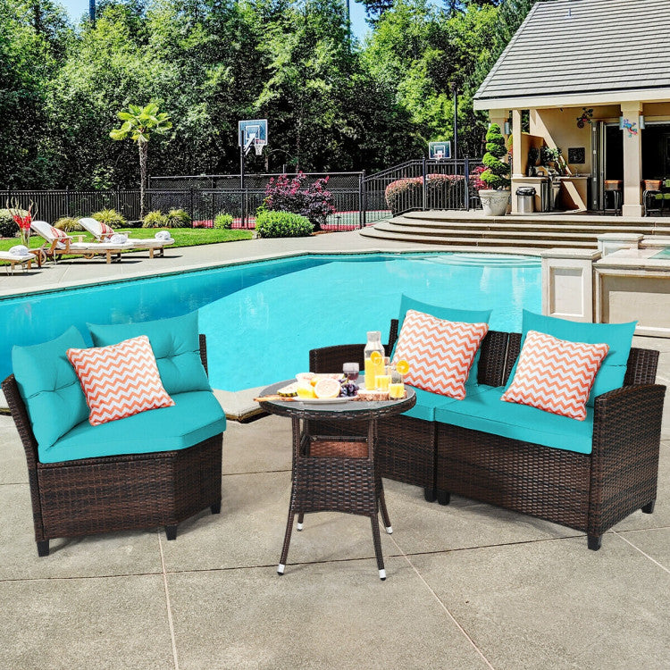 4 Piece Outdoor Cushioned Rattan Furniture Set