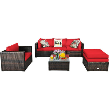 6 Piece Patio Rattan Furniture Set with Sectional Cushion