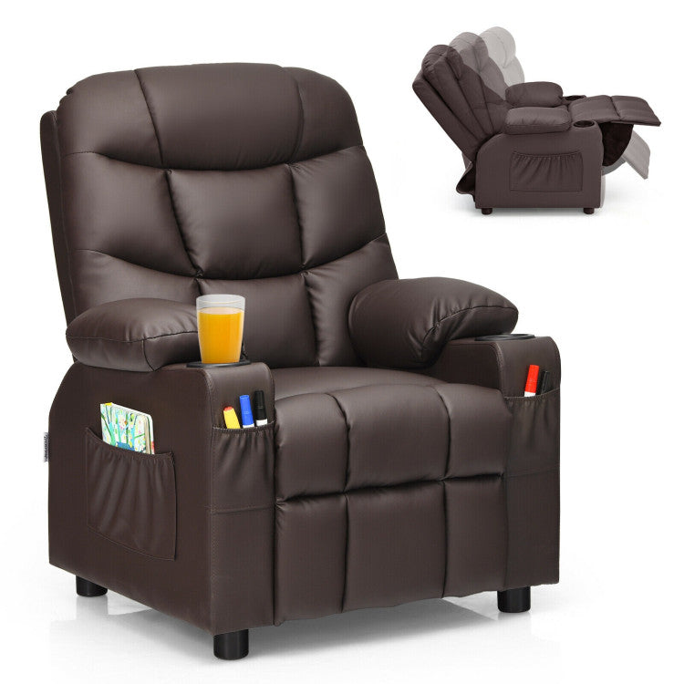 Kids PU Leather/Velvet Fabric Kids Recliner Chair with Cup Holders