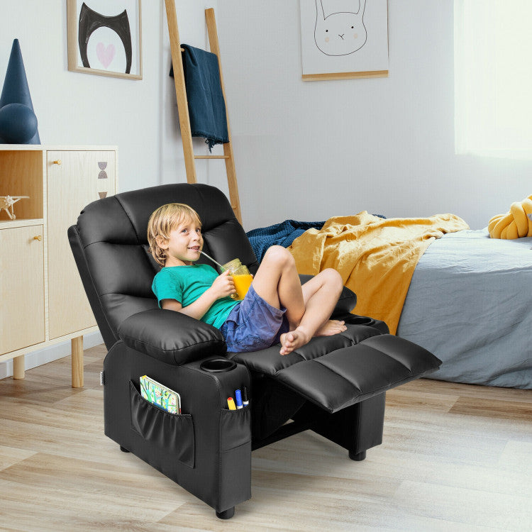 Kids PU Leather/Velvet Fabric Kids Recliner Chair with Cup Holders