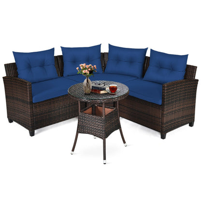 4 Piece Outdoor Cushioned Rattan Furniture Set