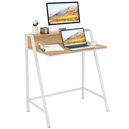 2 Tier Small Computer Desk with Sturdy Frame for Small Place