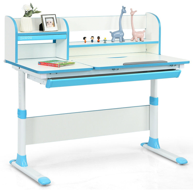 Adjustable-Height Study Desk with Drawer and Tilted Desktop for School and Home