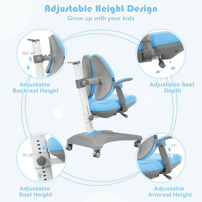 Kids Adjustable Height and Depth Desk Chair with Sit-Brake Casters