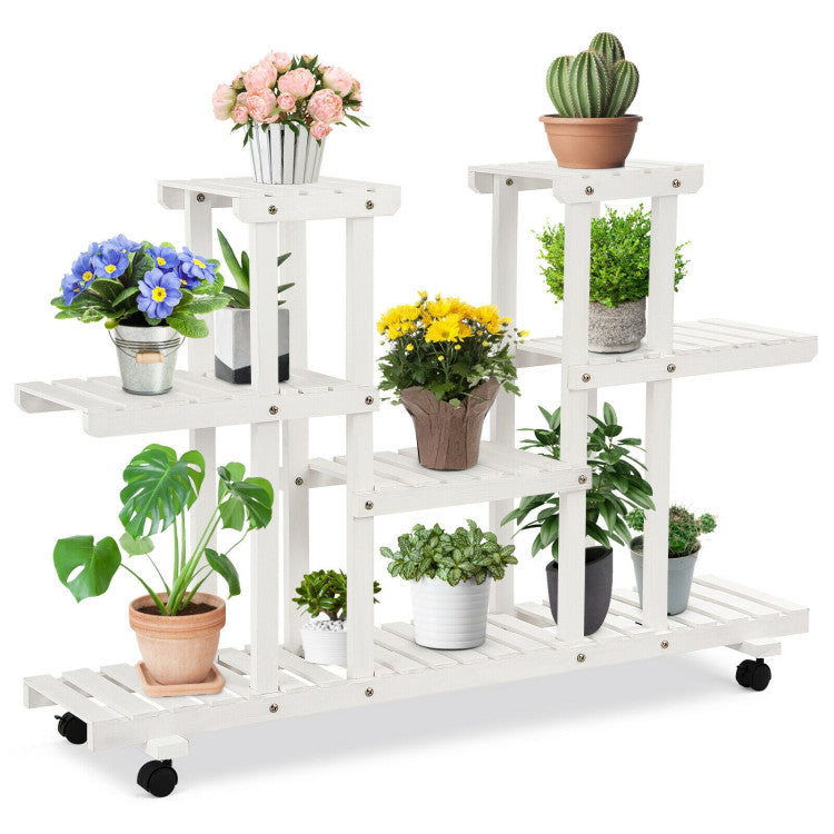 4-Tier Wood Caster Rolling Shelf Plant Stand