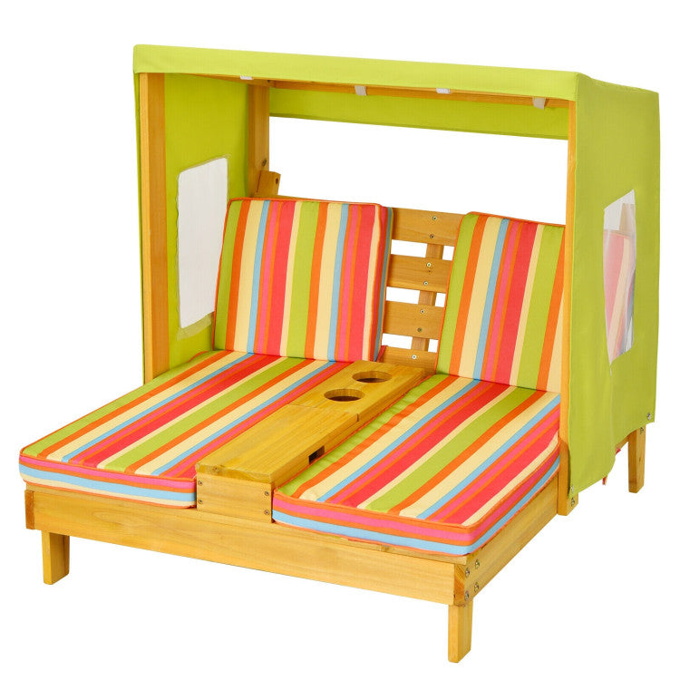 Kids Patio Lounge Chair with Cup Holders and Awning