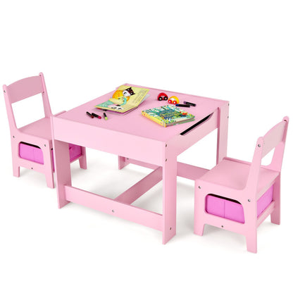 2-In-1 Desktop Kids Table Chairs Set With Storage Boxes