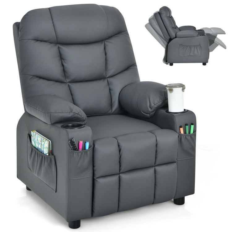 Kids PU Leather/Velvet Fabric Kids Recliner Chair with Cup Holders