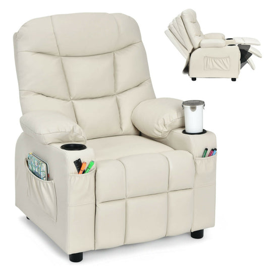 Kids PU Leather/Velvet Fabric Kids Recliner Chair with Cup Holders