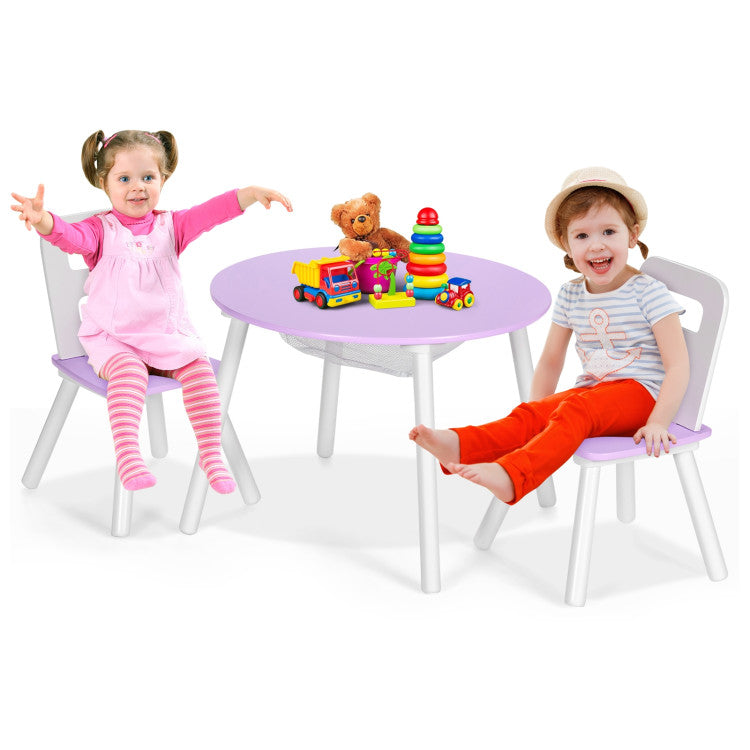 Wood Activity Kids Table and Chair Set with Center Mesh Storage