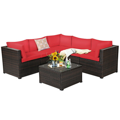 6 Piece Rattan Patio Sectional Sofa Set with Cushions for 4-5 Persons