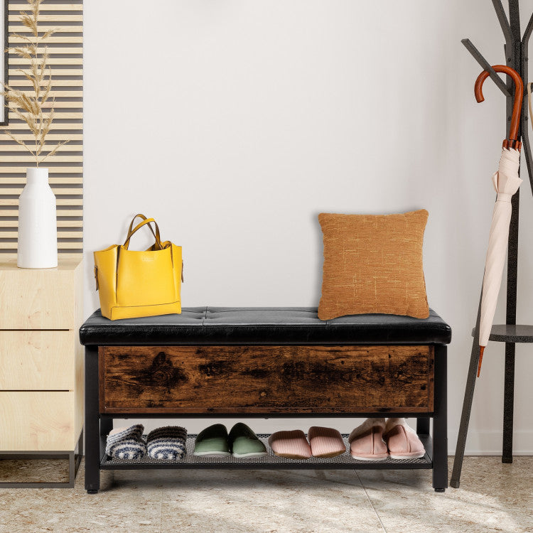 Industrial Storage Shoe Bench with Two Divided Spaces