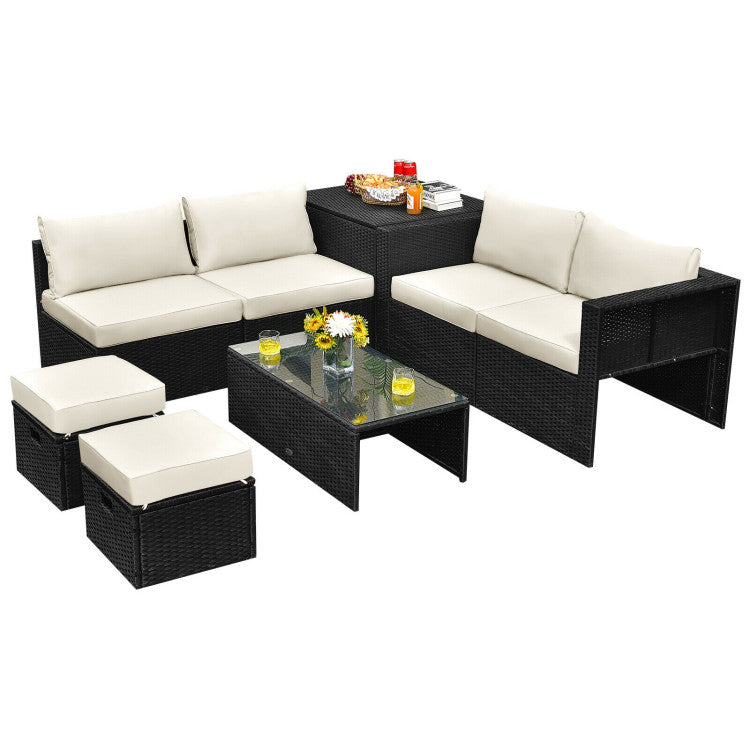 8-Piece Patio Furniture Set with Storage Box and Waterproof Cover