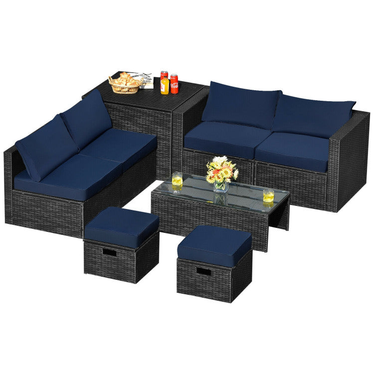 8-Piece Patio Furniture Set with Storage Box and Waterproof Cover