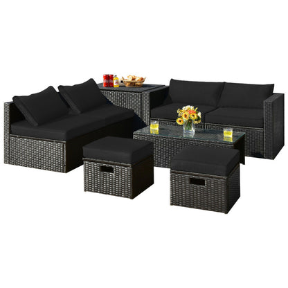 8-Piece Patio Furniture Set with Storage Box and Waterproof Cover