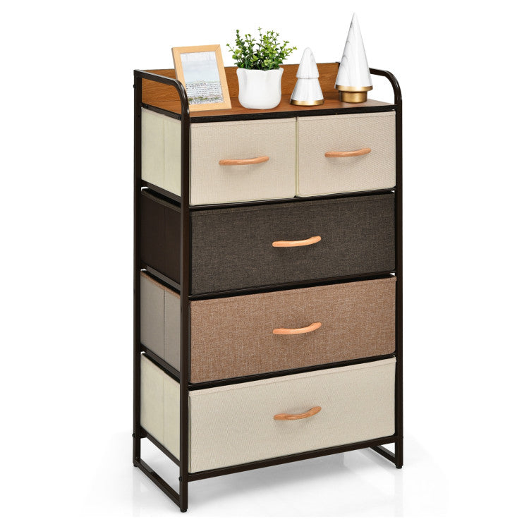 4-Tier 5-Drawer Dresser with Steel Frame and Wooden Top Storage