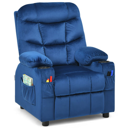 Kids PU Leather/Velvet Fabric Kids Recliner Chair with Cup Holders