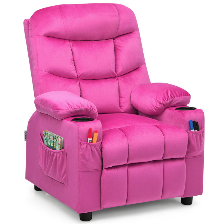 Kids PU Leather/Velvet Fabric Kids Recliner Chair with Cup Holders