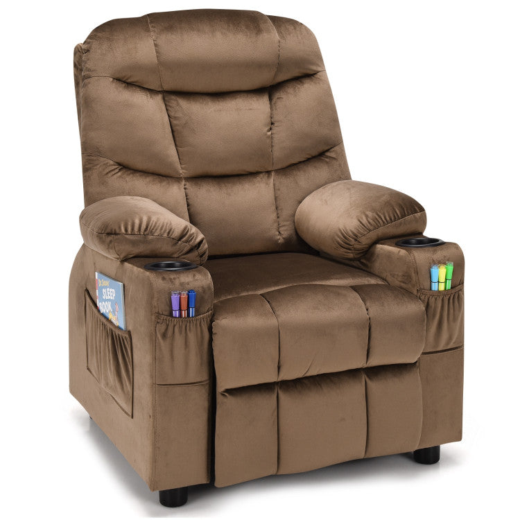 Kids PU Leather/Velvet Fabric Kids Recliner Chair with Cup Holders