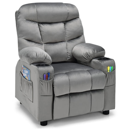 Kids PU Leather/Velvet Fabric Kids Recliner Chair with Cup Holders