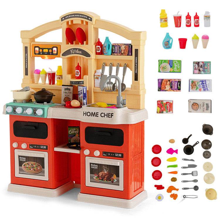 69 Pieces of Kitchen Playset Toys with Realistic Lights and Sounds