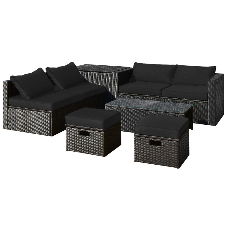 8-Piece Patio Furniture Set with Storage Box and Waterproof Cover