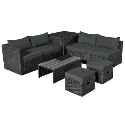 8-Piece Patio Furniture Set with Storage Box and Waterproof Cover